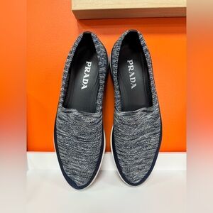 Prada Men's Navy and Gray Slip-On Loafers